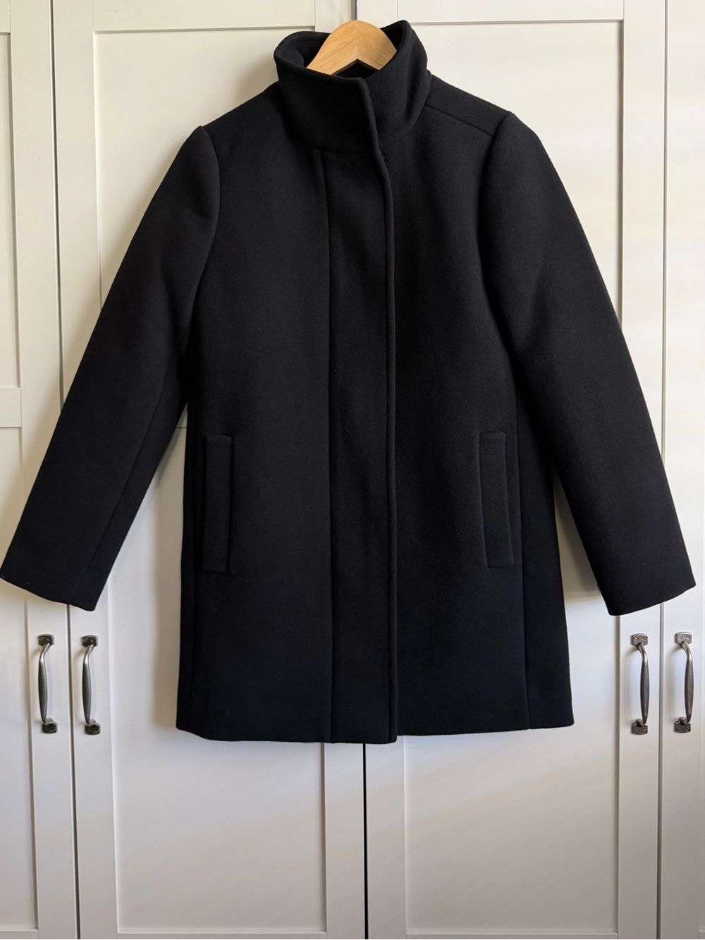 J.Crew Factory City Coat with Button Neck in Black Size 00